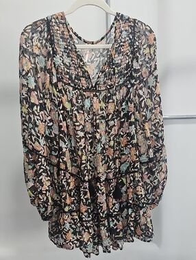 free people rillo shirt dress Free People Rillo Shirtdress Brown Beach Womens XS Button Up Tie Long  Sleeve